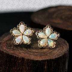 Beautiful Australian Opal Blossom Stud Earrings in 14K Yellow Gold