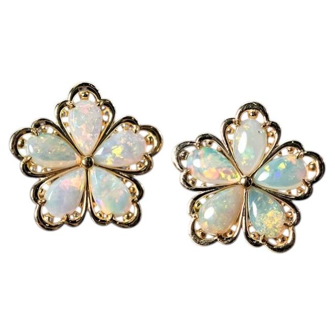 Beautiful Australian Opal Blossom Stud Earrings in 14K Yellow Gold