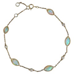 Beautiful Australian Solid Opal Diamond Bracelet in 18K Yellow Gold