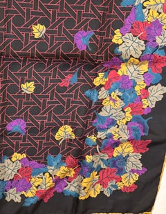 Beautiful "Autumn Leaves & Abstract" Center with Golden Borders Silk Scarf