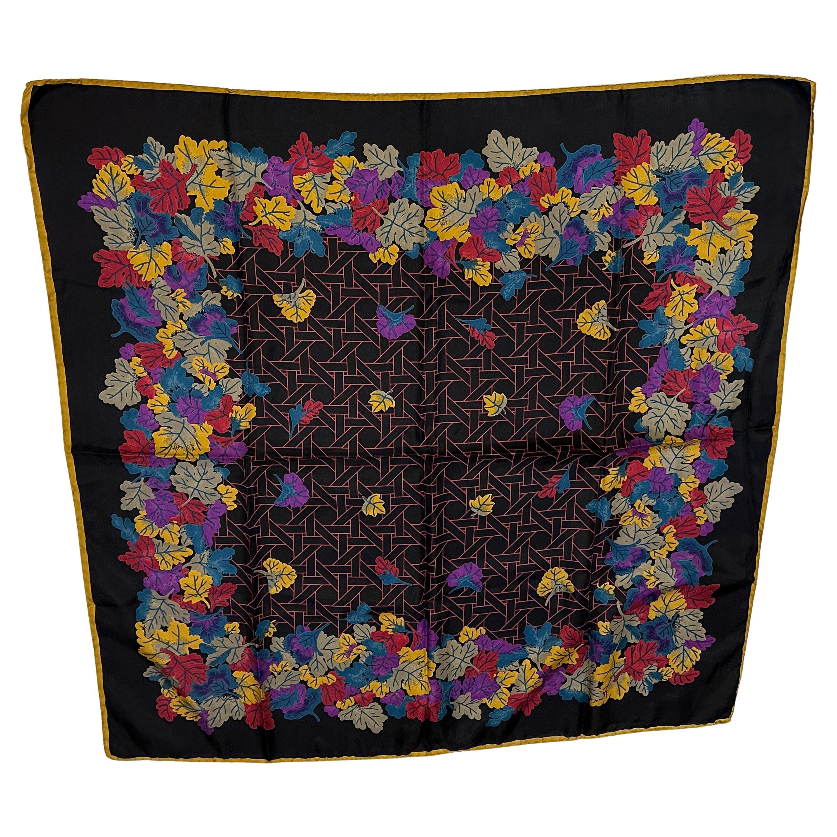 Beautiful "Autumn Leaves & Abstract" Center with Golden Borders Silk Scarf For Sale