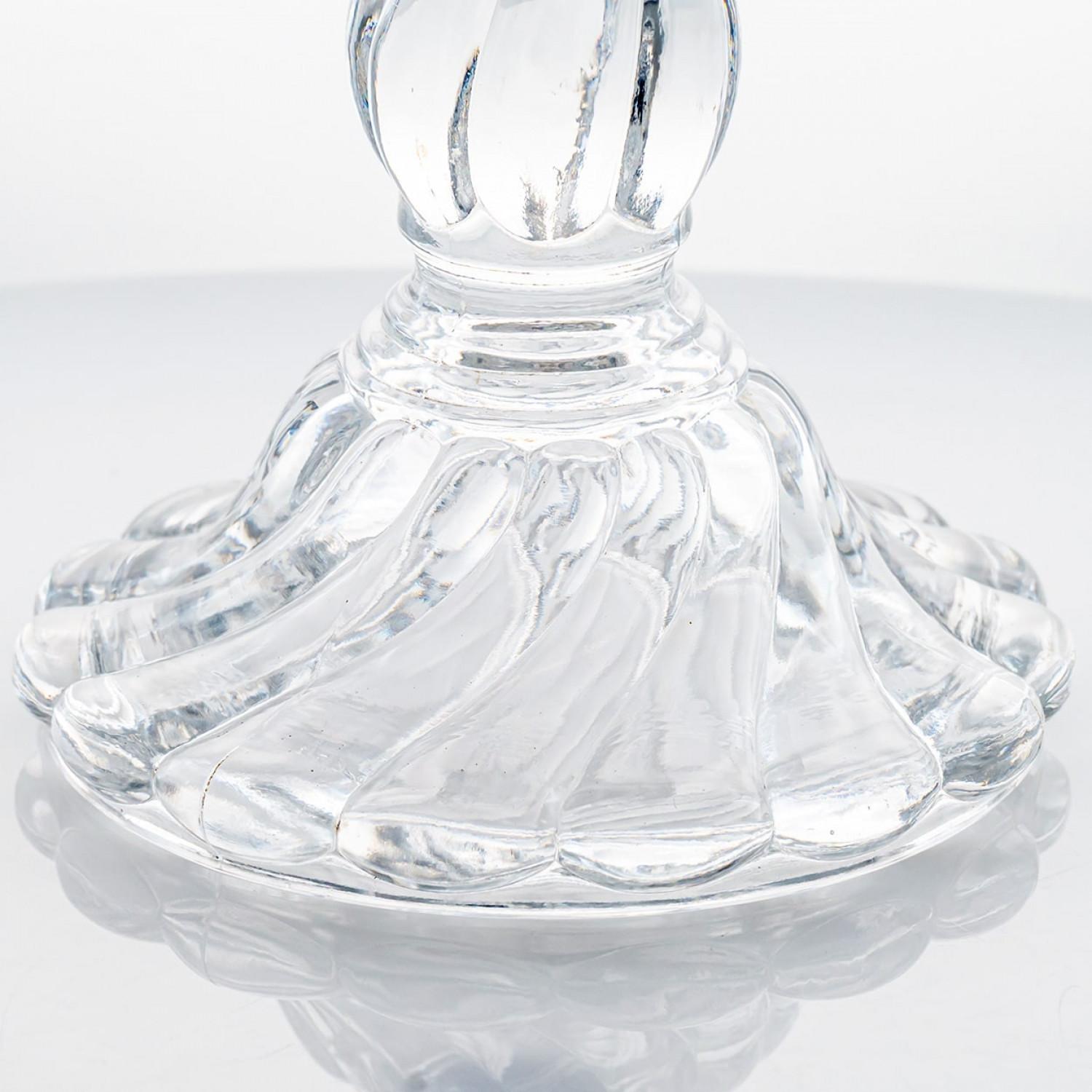 Precioso candelabro de cristal transparente de Baccarat para 3 velas, Francia siglo XX en venta