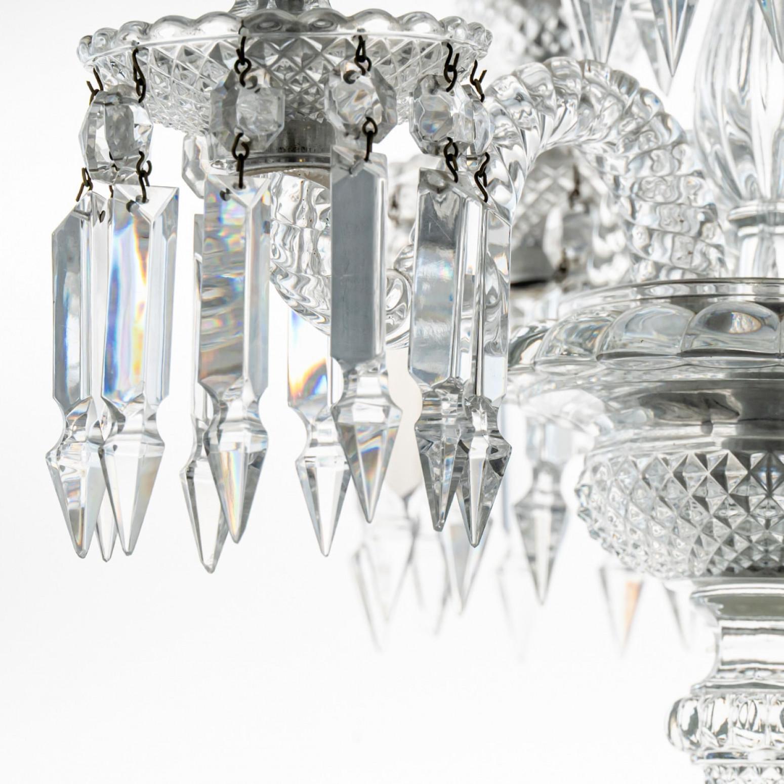 Precioso candelabro de cristal transparente de Baccarat para 4 velas, Francia siglo XX en venta