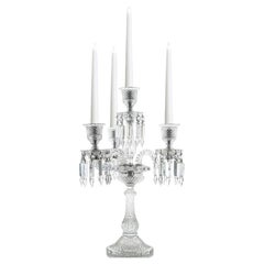 Bellissimo candelabro di cristallo trasparente Baccarat per 4 candele, Francia