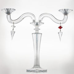 Beautiful Baccarat Clear Ruby Red Crystal Candle Holder for 2 Candles, France