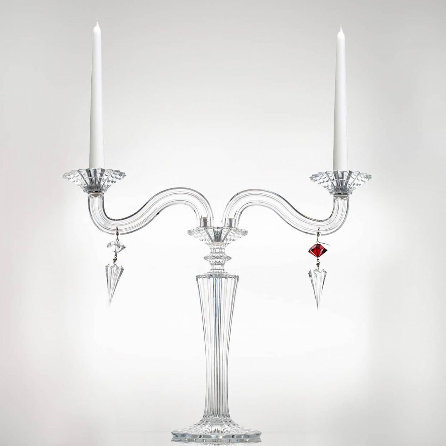 Modern Beautiful Baccarat Clear Ruby Red Crystal Candle Holder for 2 Candles, France For Sale