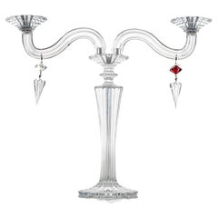 Beautiful Baccarat Clear Ruby Red Crystal Candle Holder for 2 Candles, France