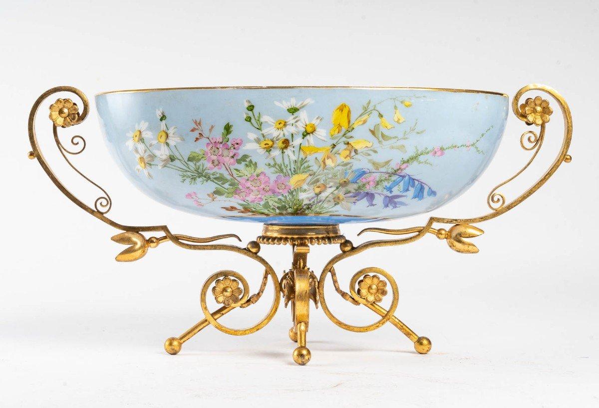 European Beautiful Baccarat Opaline Cup with Bronze Base, 19th Century