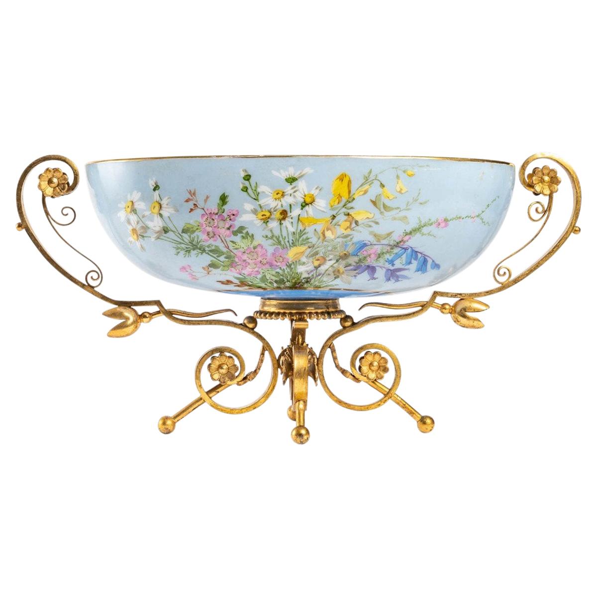 Beautiful Baccarat Opaline Cup with Bronze Base, 19th Century