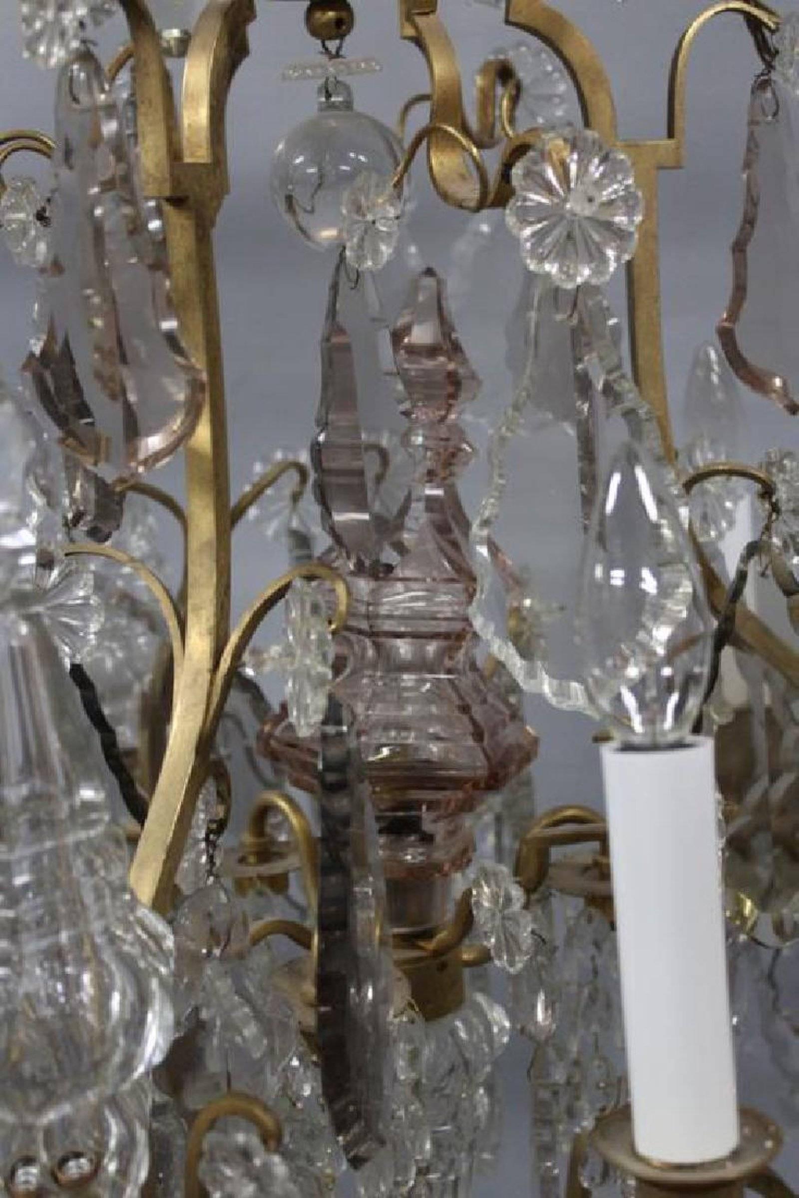 Louis XVI Beautiful Baccarat Style Bronze and Crystal Chandelier with Spearpoints For Sale