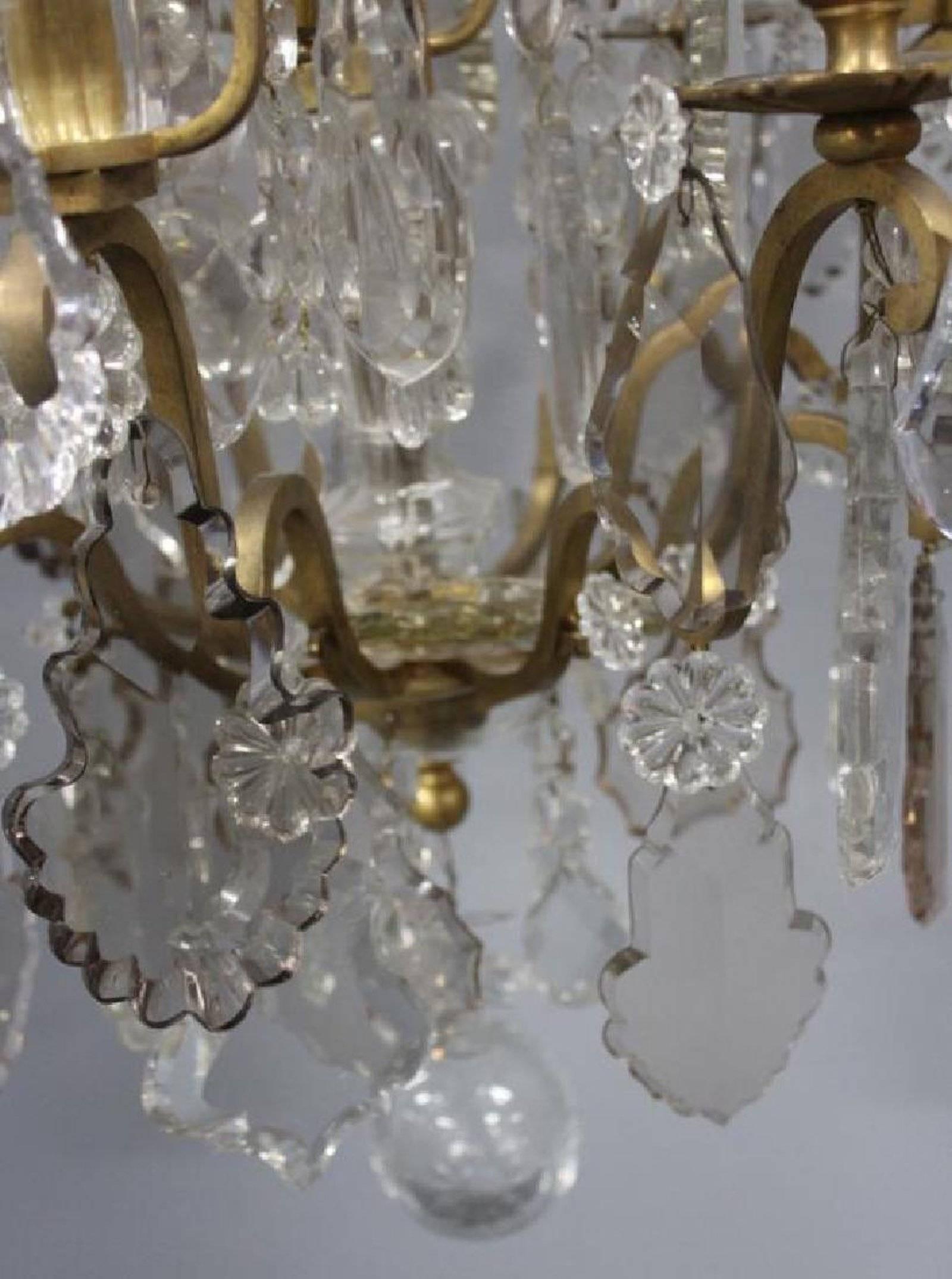 French Beautiful Baccarat Style Bronze and Crystal Chandelier with Spearpoints For Sale