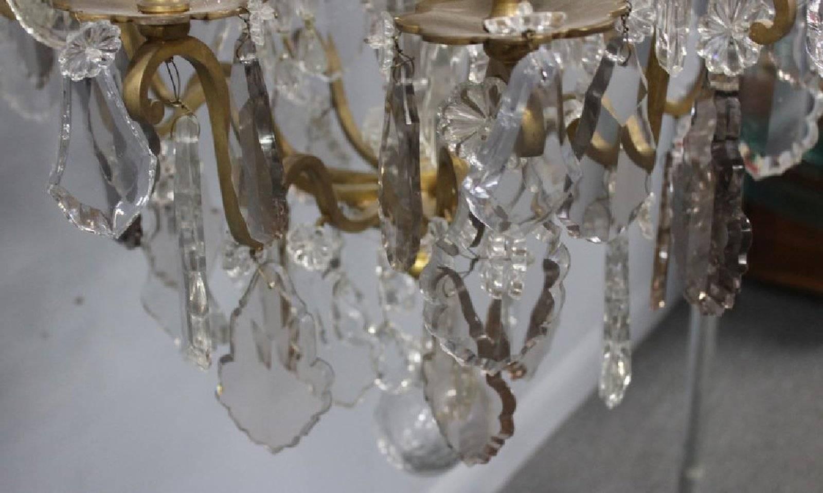 Beautiful Baccarat Style Bronze and Crystal Chandelier with Spearpoints In Good Condition For Sale In Bridgeport, CT