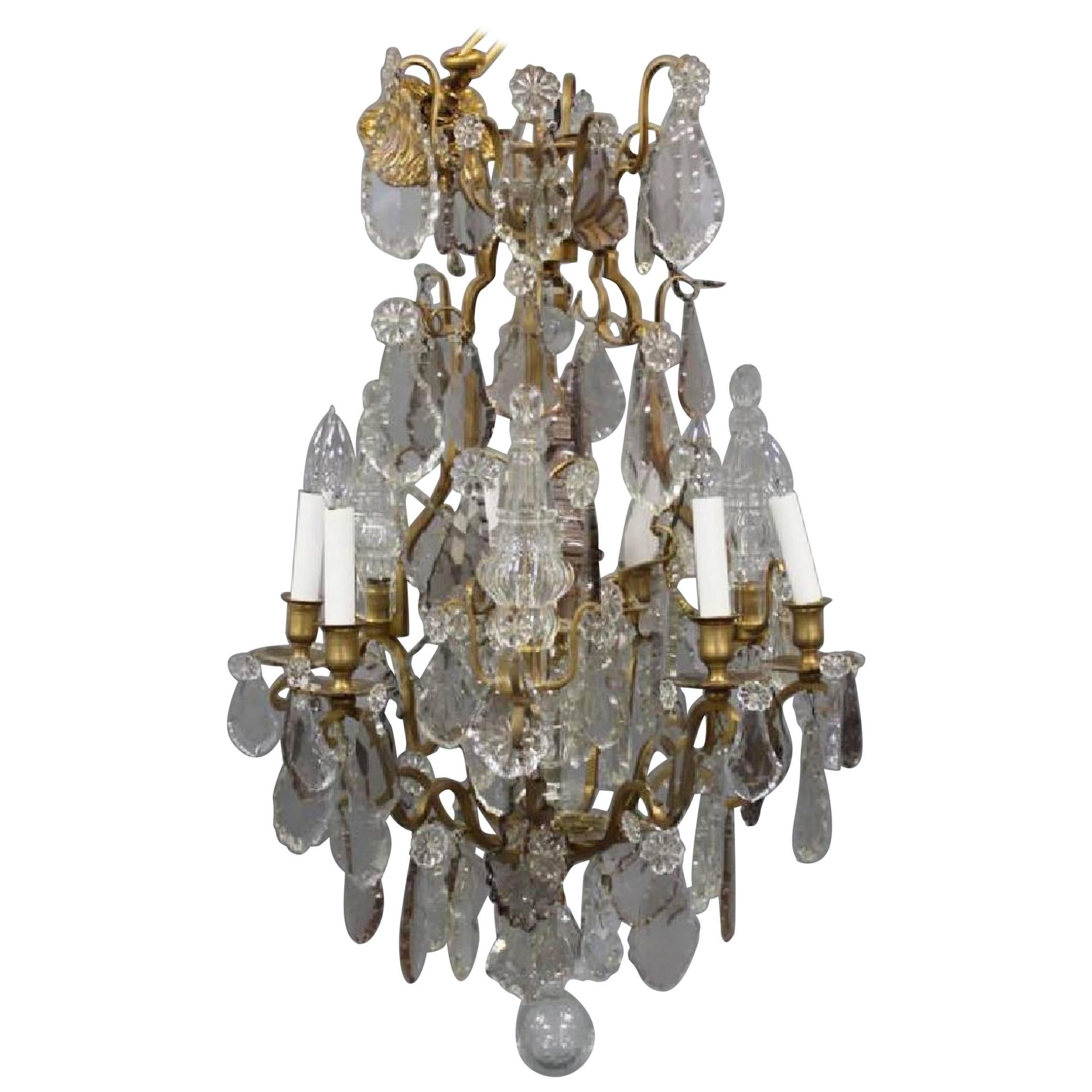 Beautiful Baccarat Style Bronze and Crystal Chandelier with Spearpoints For Sale