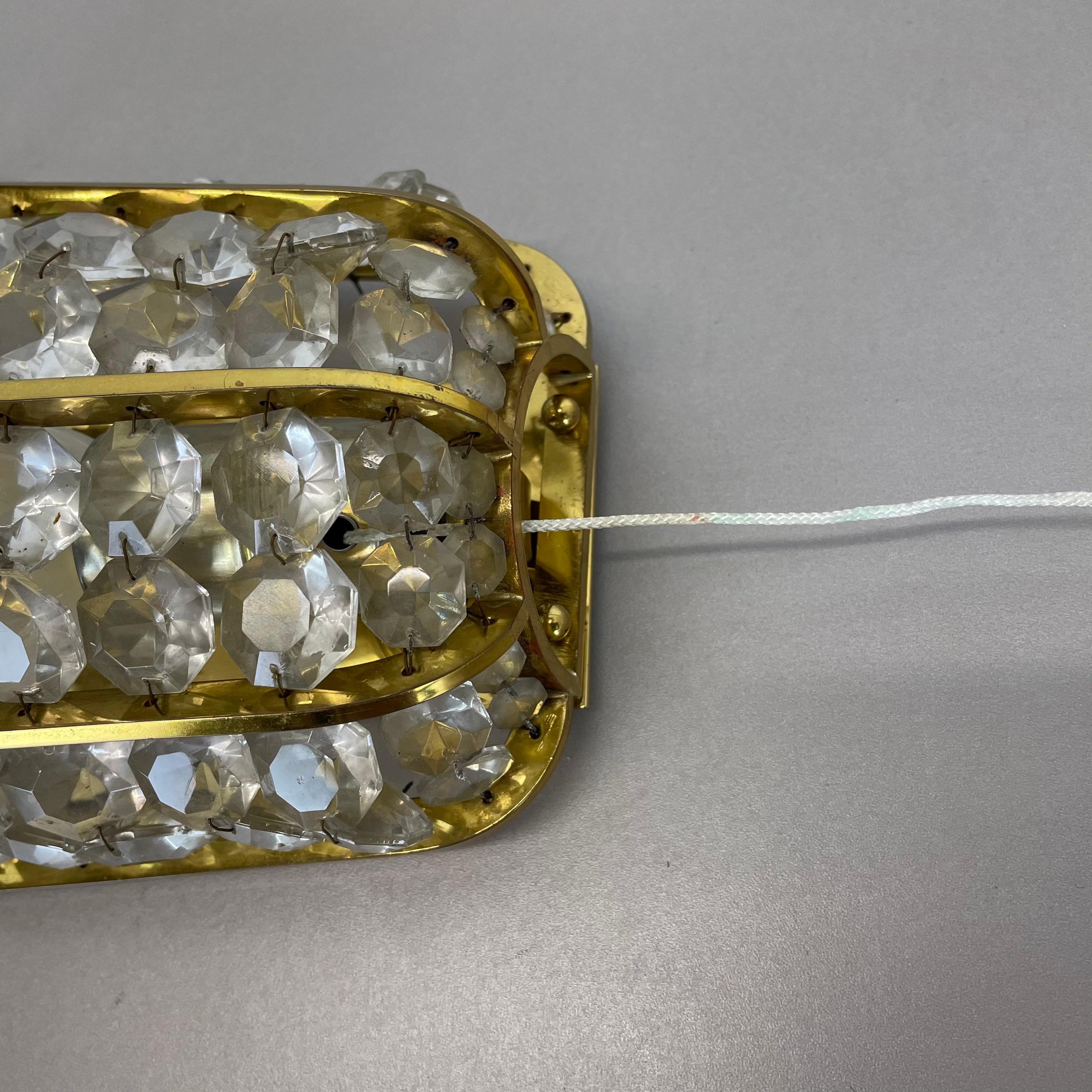 beautiful Bakalowits Wall Light sconce Brass and Crystal Glass, Austria, 1950s For Sale 3