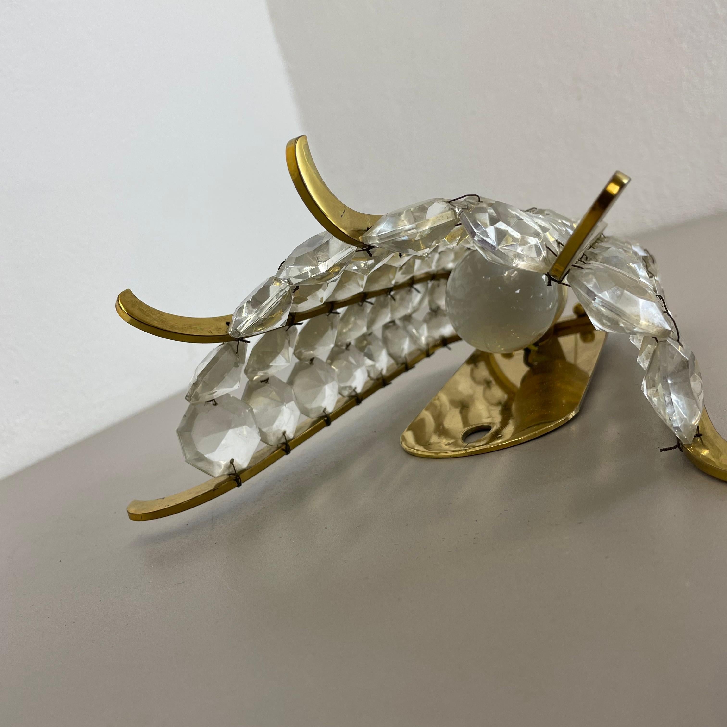 beautiful Bakalowits Wall Light sconce Brass and Crystal Glass, Austria, 1950s For Sale 5