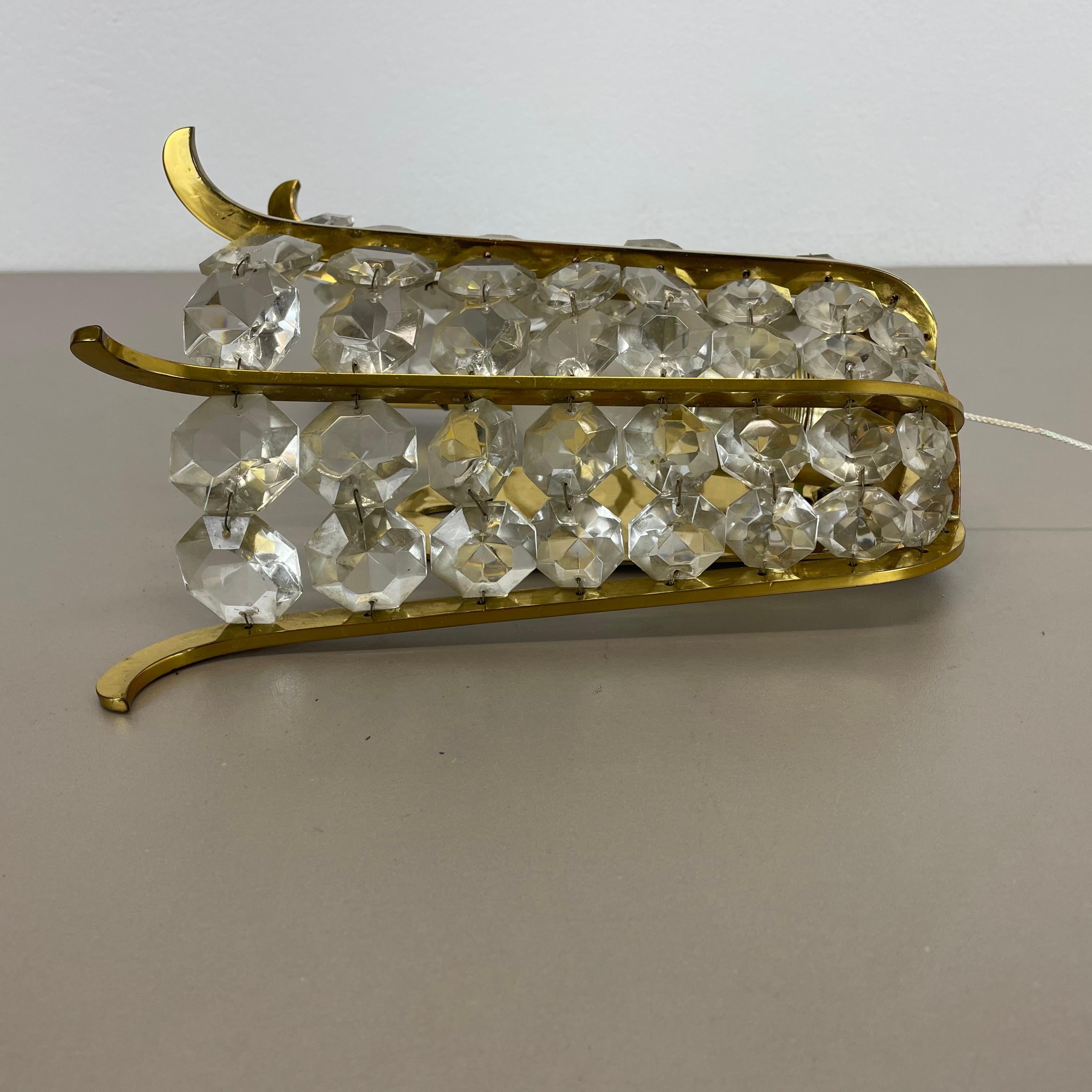 beautiful Bakalowits Wall Light sconce Brass and Crystal Glass, Austria, 1950s For Sale 7