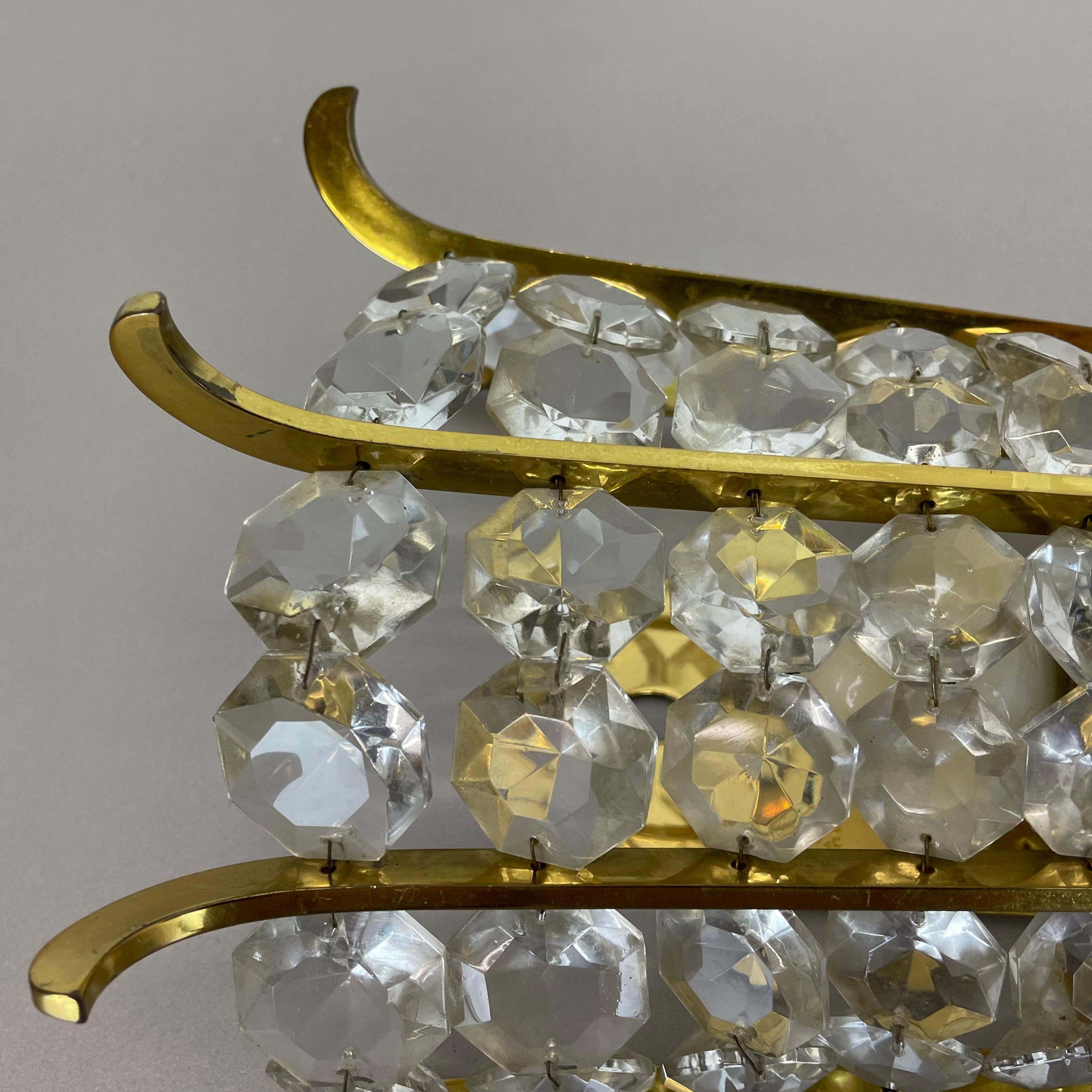 20th Century beautiful Bakalowits Wall Light sconce Brass and Crystal Glass, Austria, 1950s For Sale