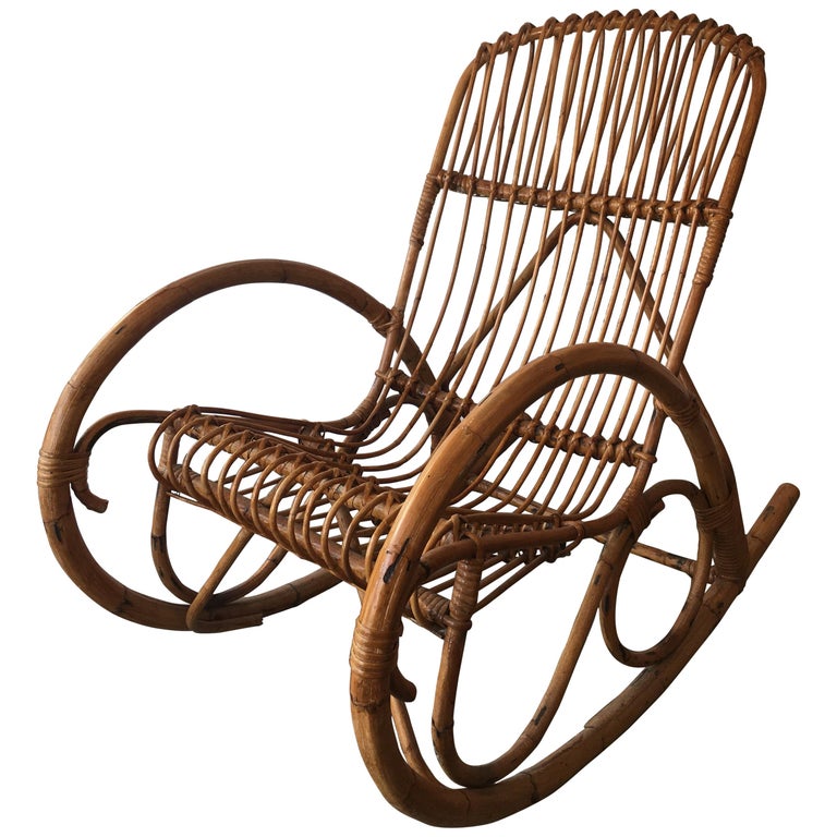 Beautiful Bamboo and Rattan Rocking Chair Armchair, circa 1970 ...
