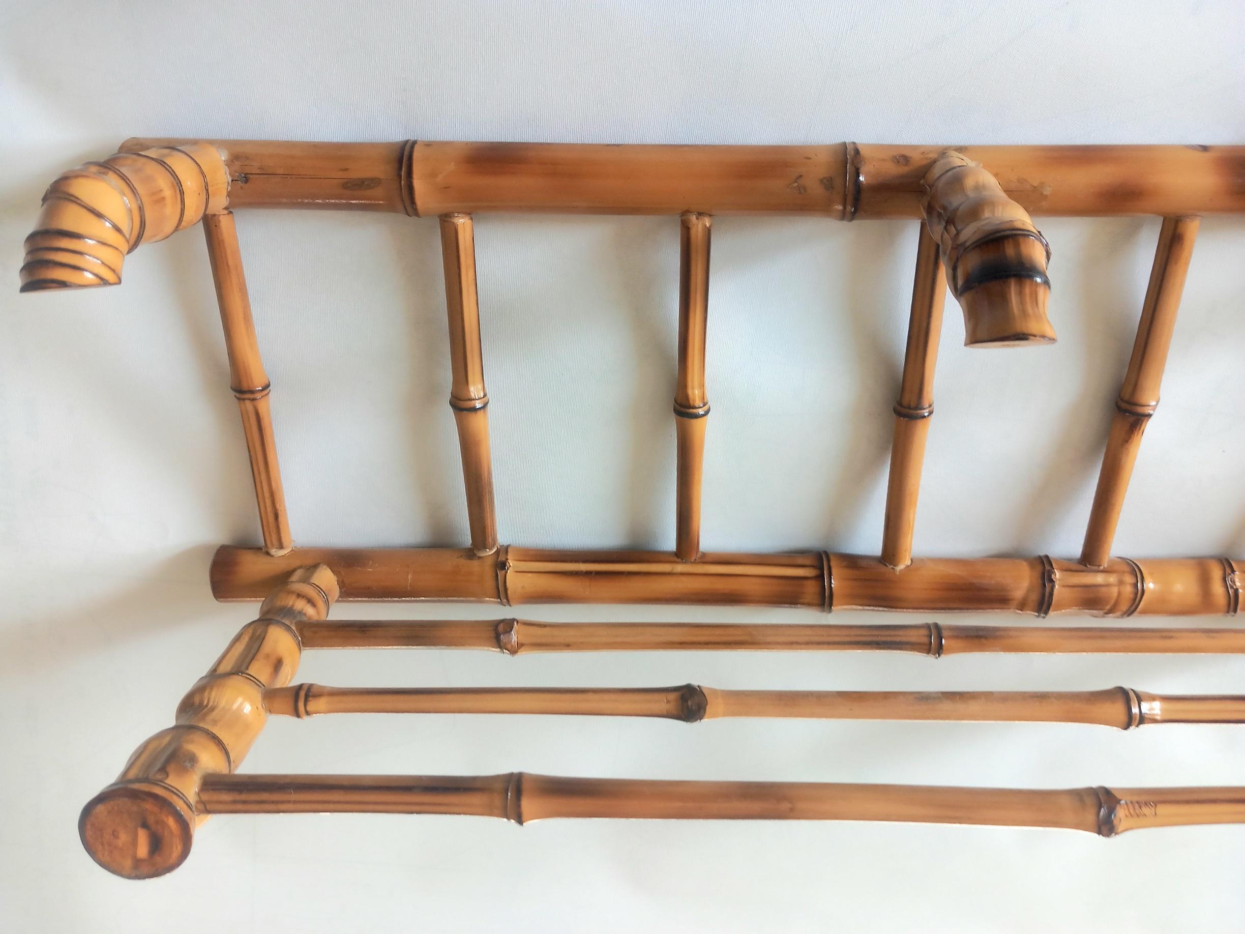 20th Century Beautiful Bamboo Coat Rack Three Hangers Top Shelf for Hats or Bags, Spain For Sale