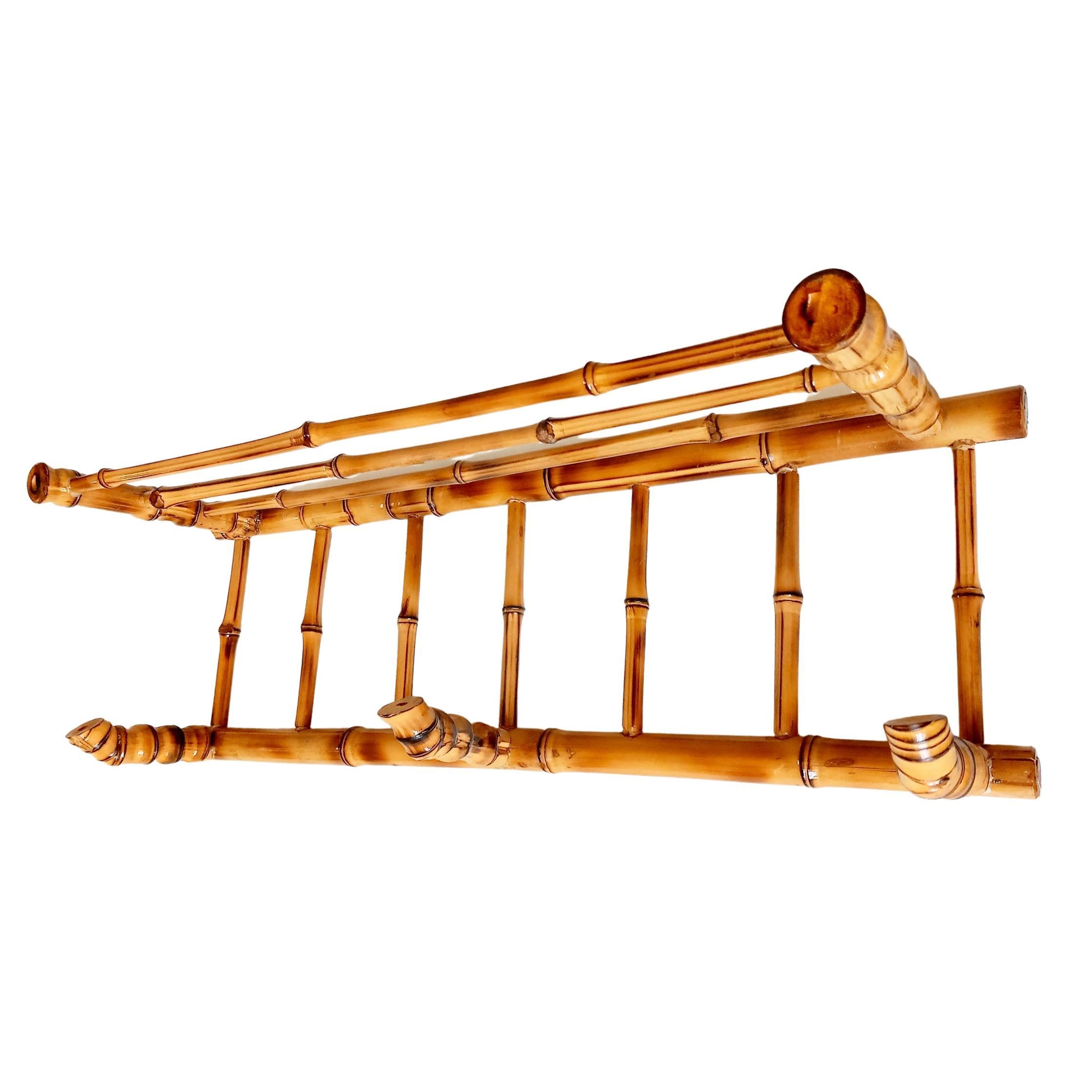 Beautiful Bamboo Coat Rack Three Hangers Top Shelf for Hats or Bags, Spain For Sale