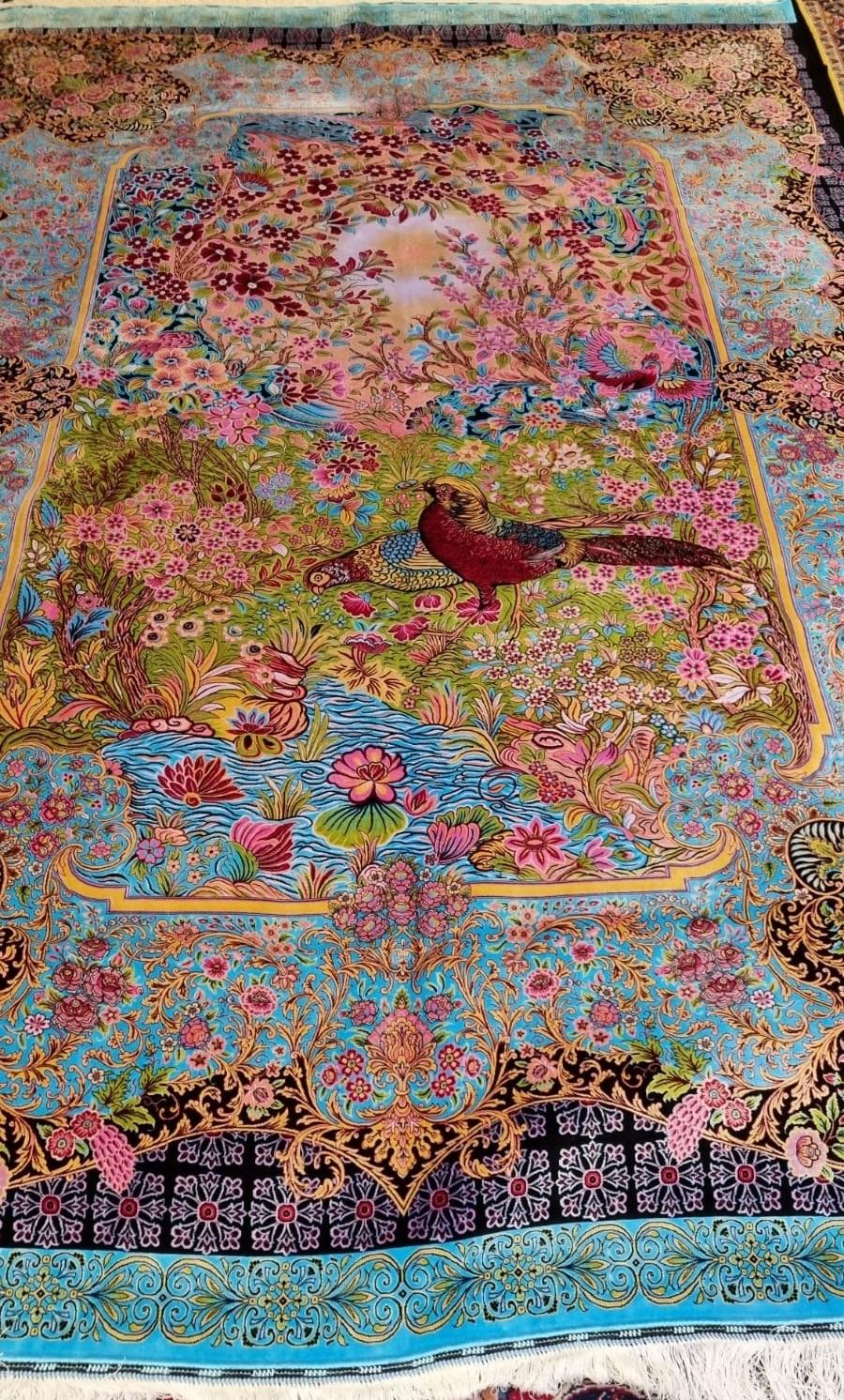 Machine-Made Beautiful Bamboo Silk Pictorial Rug For Sale