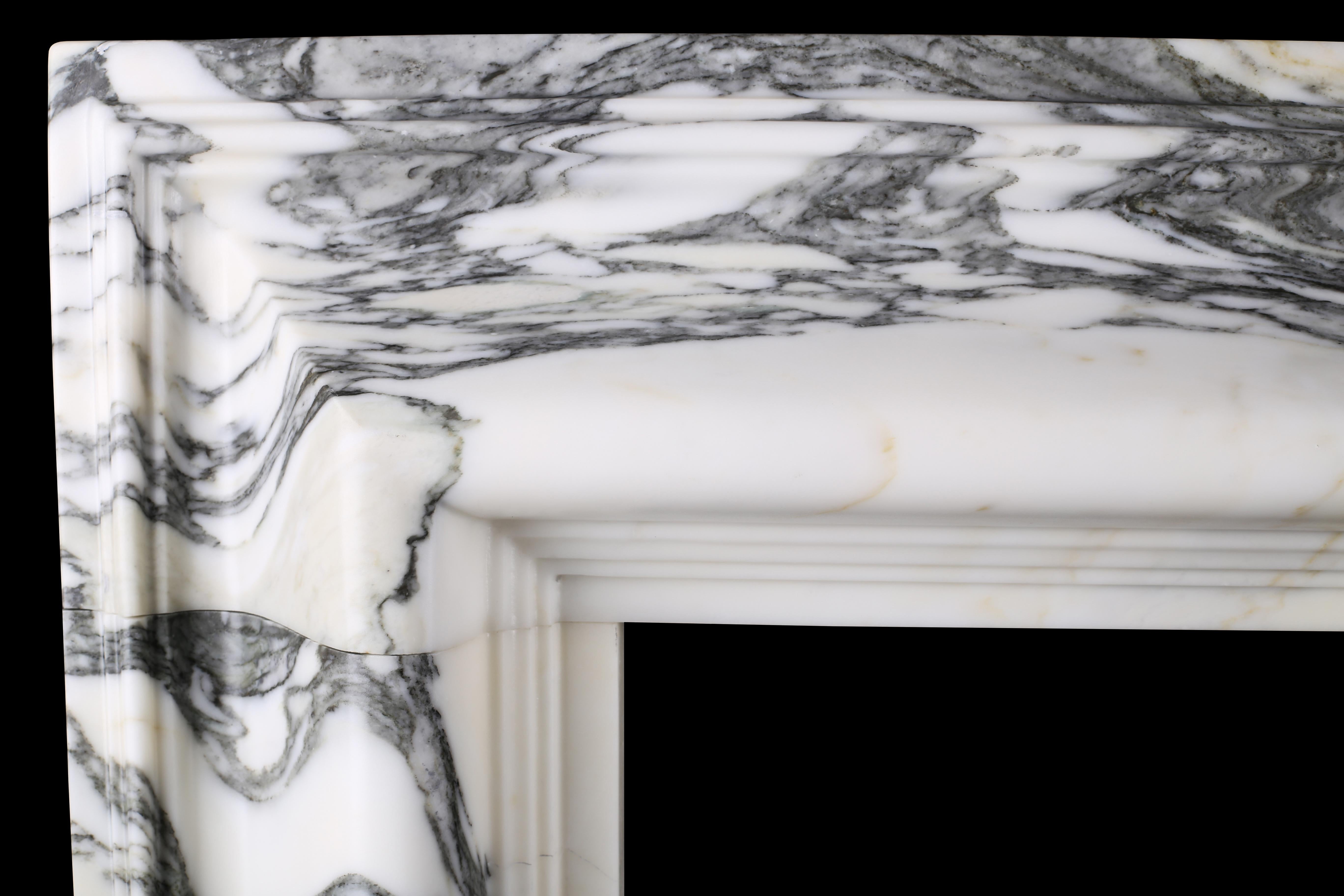 Hand-Carved Beautiful Baroque Bolection Fireplace in Italian Arabescato Marble Nr. 2 For Sale
