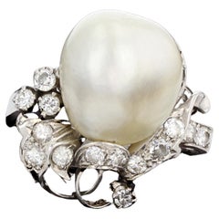 Beautiful Baroque Pearl and Diamond Ring