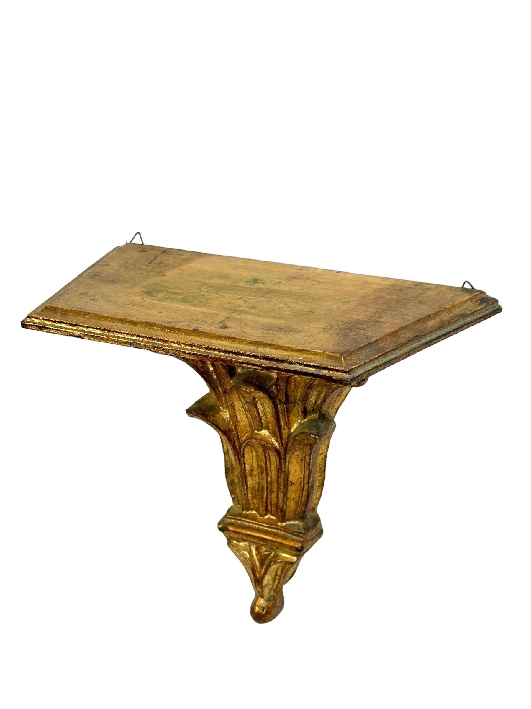 Gilt Beautiful Baroque Style Tole Toleware Gilded Wall Console Shelf Germany 1950s For Sale