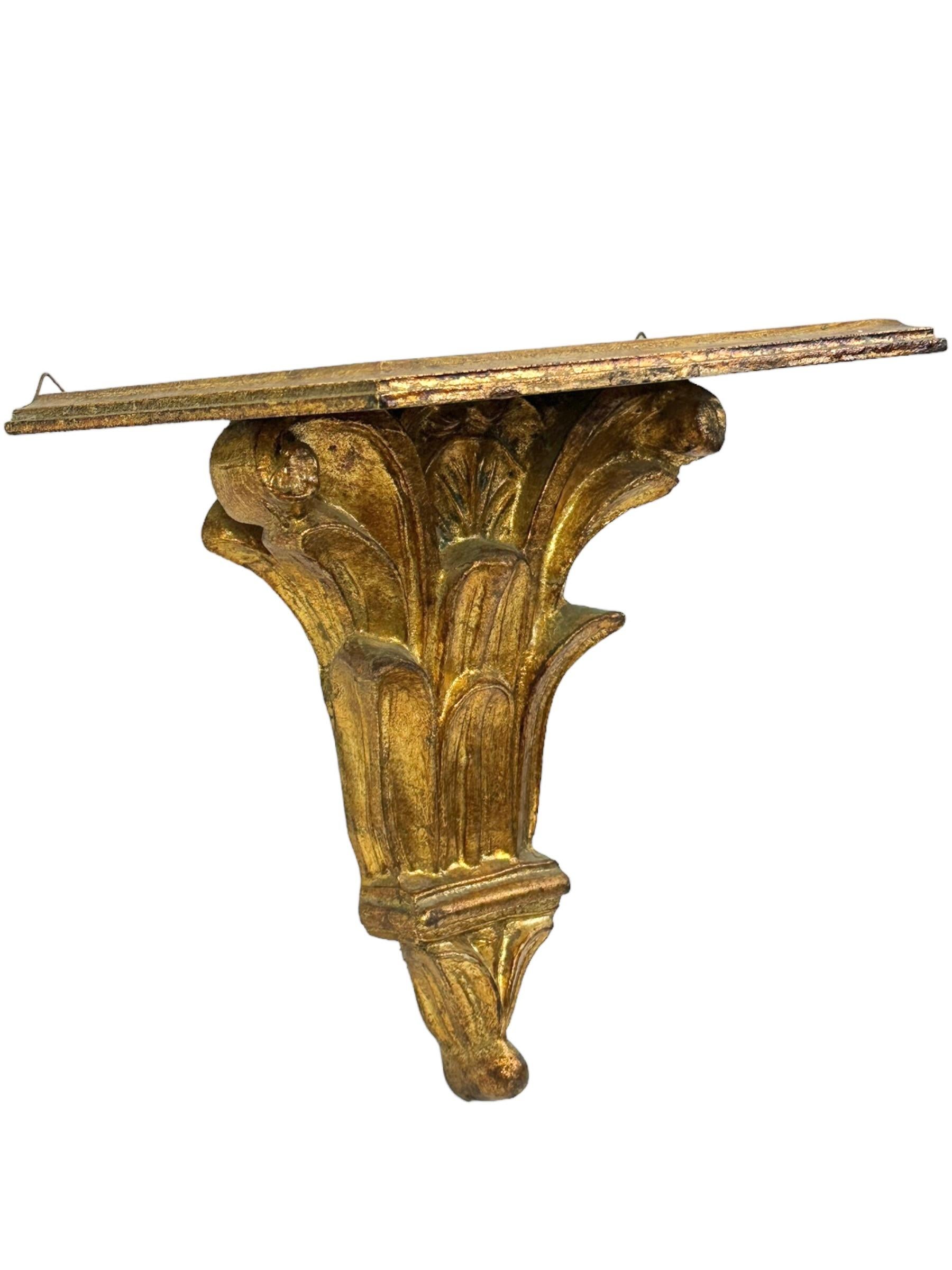 Mid-20th Century Beautiful Baroque Style Tole Toleware Gilded Wall Console Shelf Germany 1950s For Sale