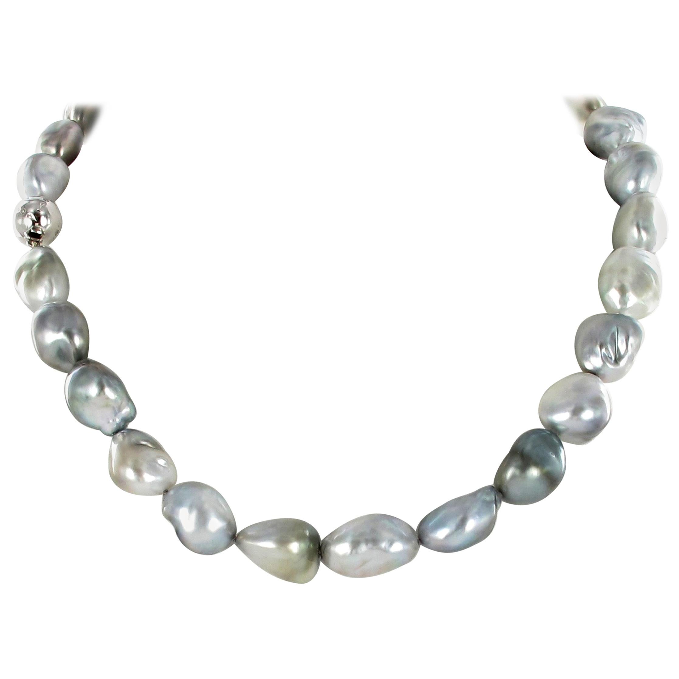 Beautiful Baroque Tahitian Cultured Pearl and Diamond Necklace For Sale