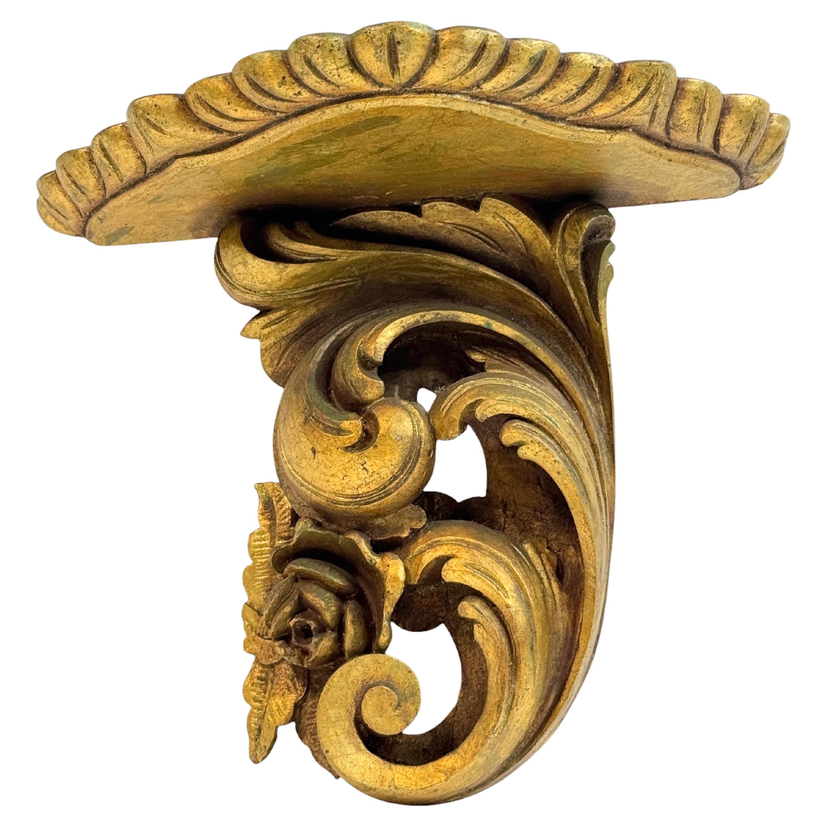 Schönes Barock-Wandkonsolenregal aus Zinn und Zinn, vergoldet, Deutschland 1850er Jahre