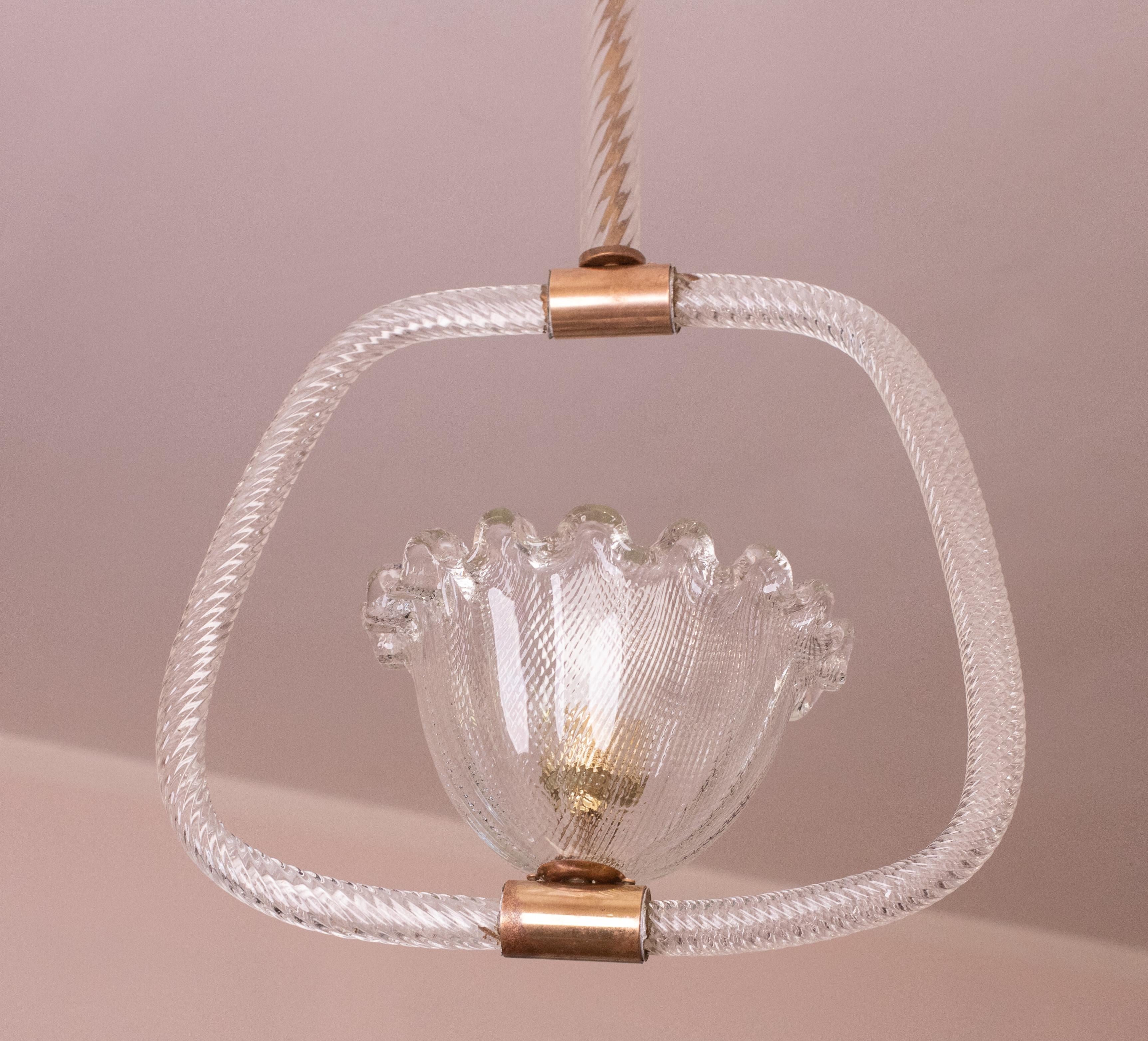 Barovier & Toso - Magnifique lustre à suspension en verre de Murano, années 1950 Bon état - En vente à Roma, IT