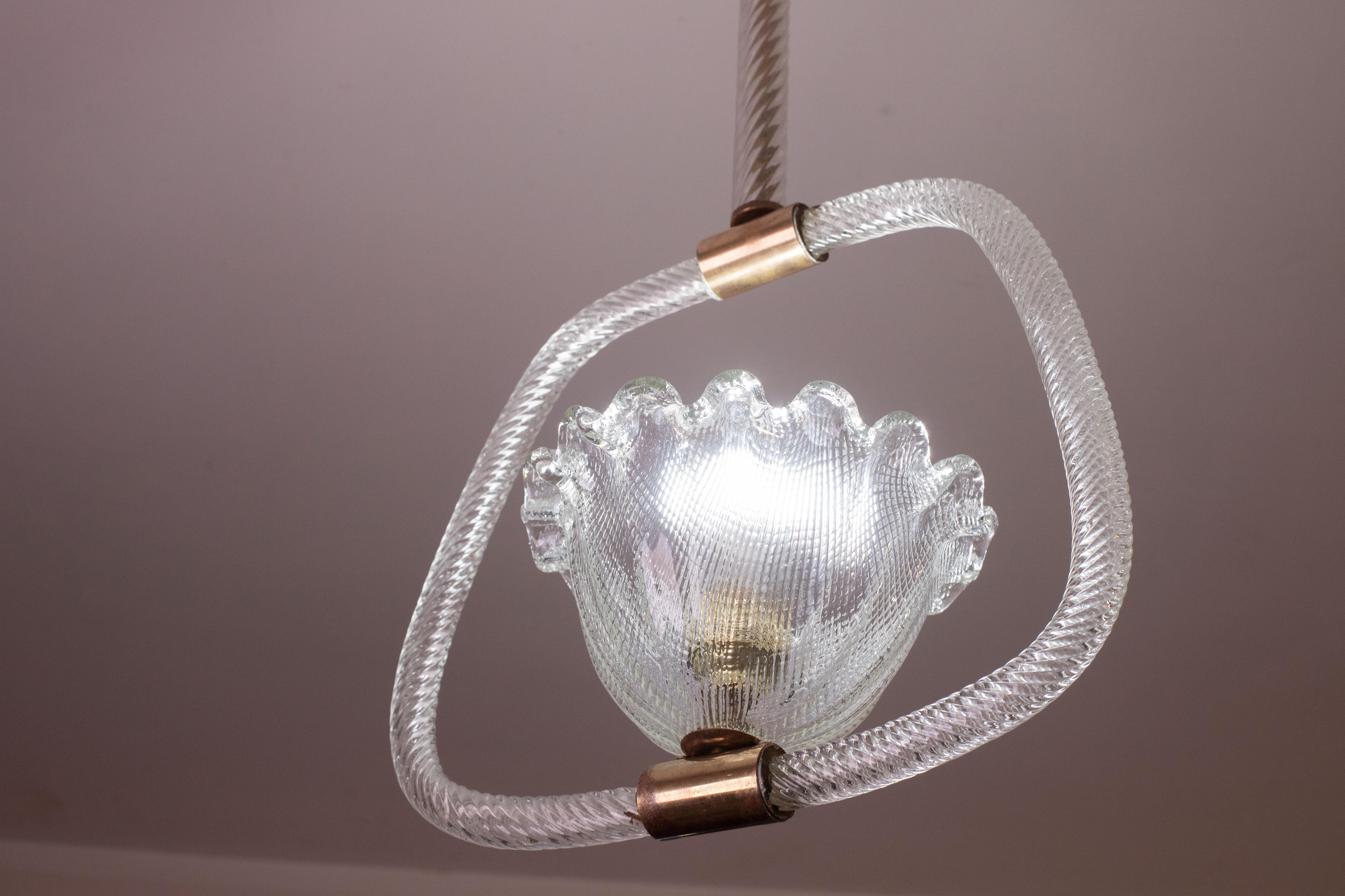 Barovier & Toso - Magnifique lustre à suspension en verre de Murano, années 1950 en vente 1