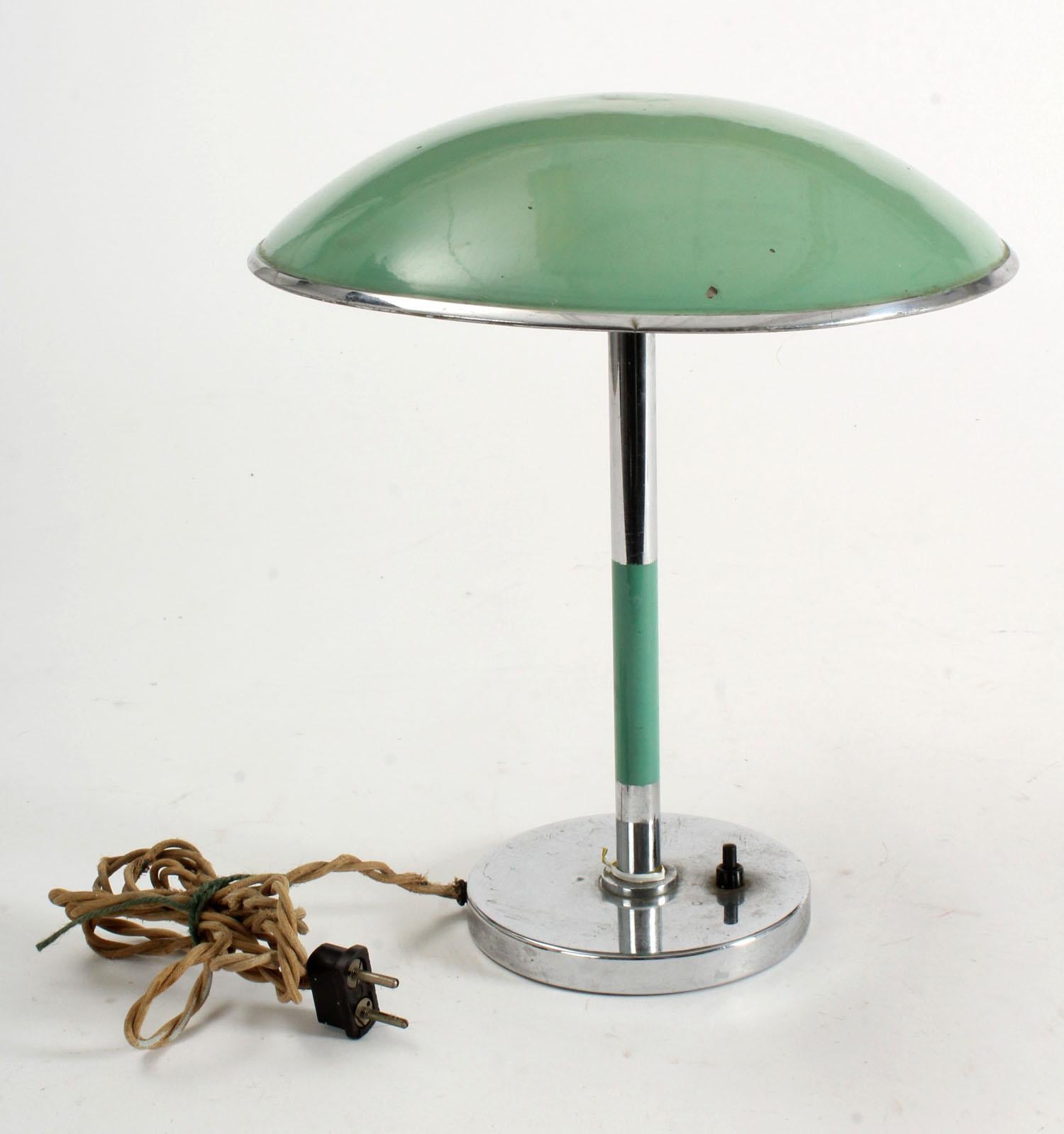 Brass chromed/green lacquered. Made in Sweden in the early 1930s.