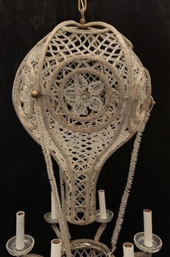 Beautiful Beaded Italian Gilt Bronze Clear Crystals Hot Air Balloon Chandelier