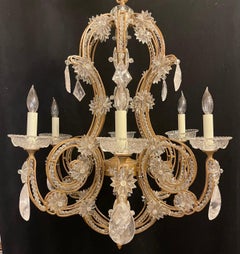 Beautiful Beaded Rock Crystal Basket Vaughan Baguès Jansen Gold Gilt Chandelier