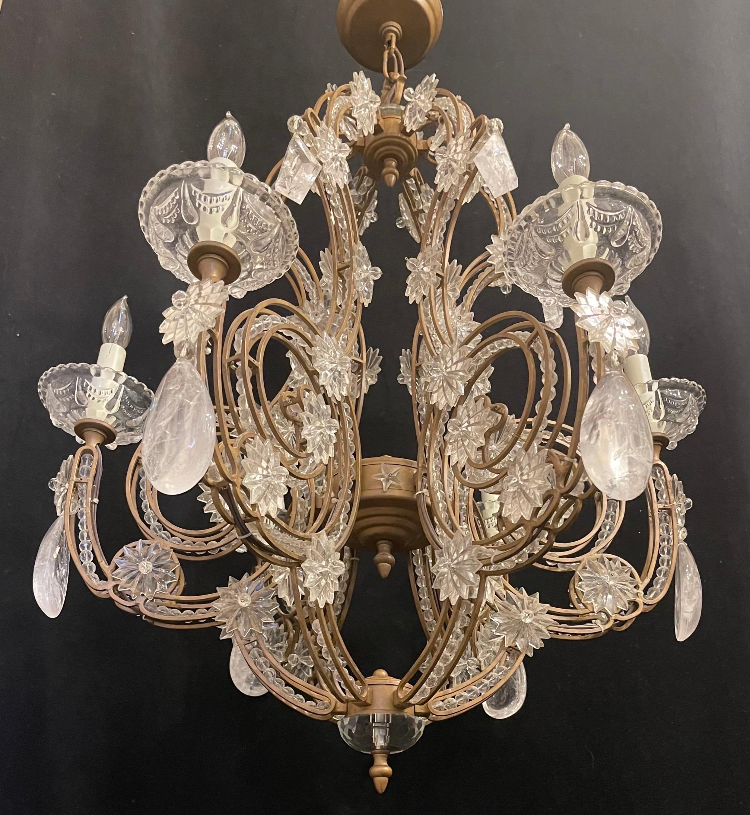 Beautiful Beaded Rock Crystal Basket Vaughan Baguès Jansen Gold Gilt Chandelier In Good Condition For Sale In Roslyn, NY