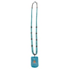 Vintage Beautiful Beaded Silver & Wood Necklace W/ Turquoise & Coral