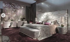 Beautiful Bed Headboard Bedframe in  Wood Edge trim in bronze or chrome finish