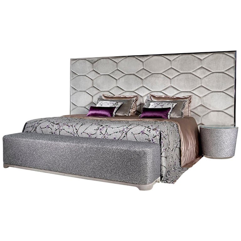 Beautiful Bed Headboard Bedframe in Wood Edge trim in bronze or chrome