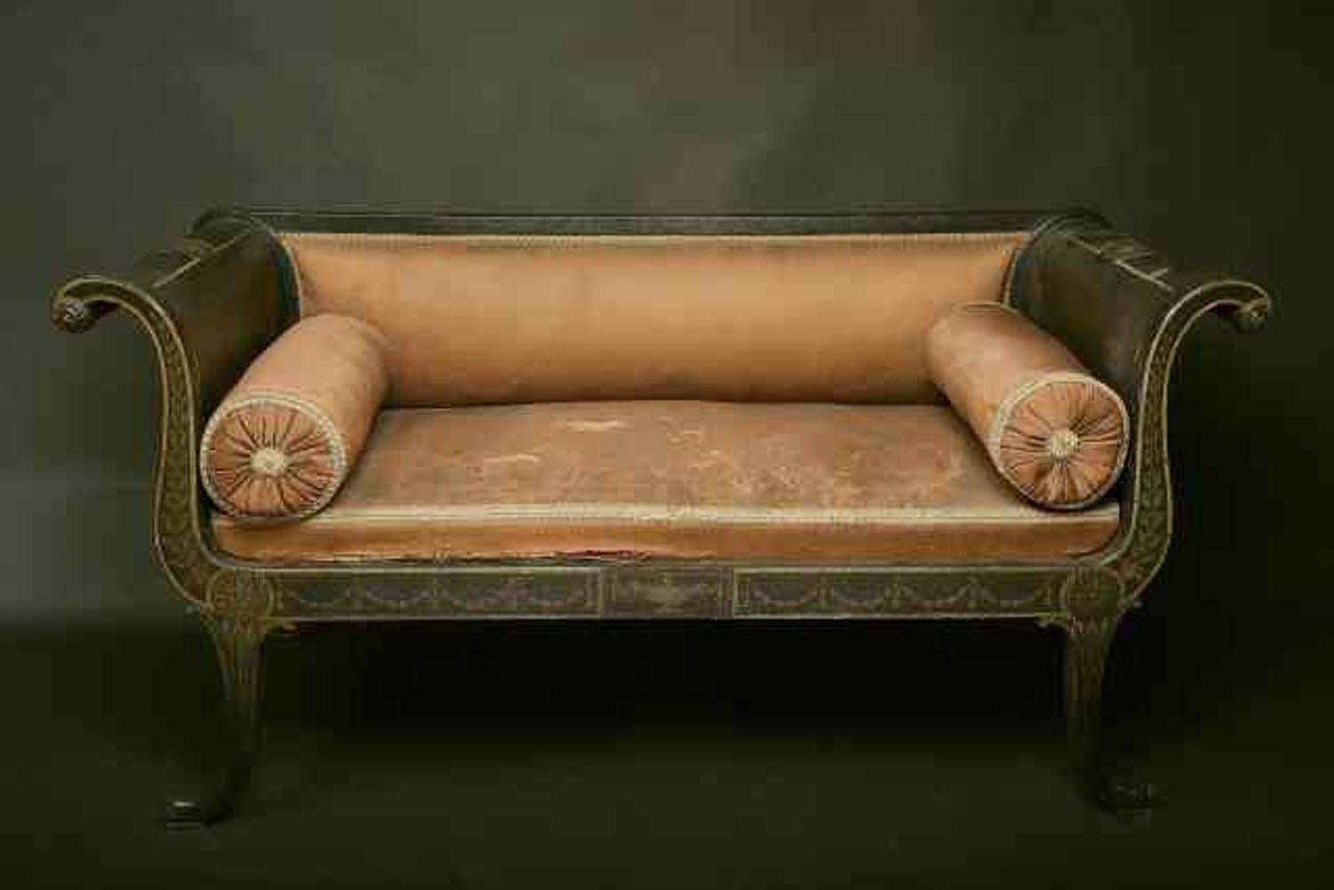 European Beautiful Bench Finely Painted in Grisaille, Northern Europe, Early 19th Century For Sale