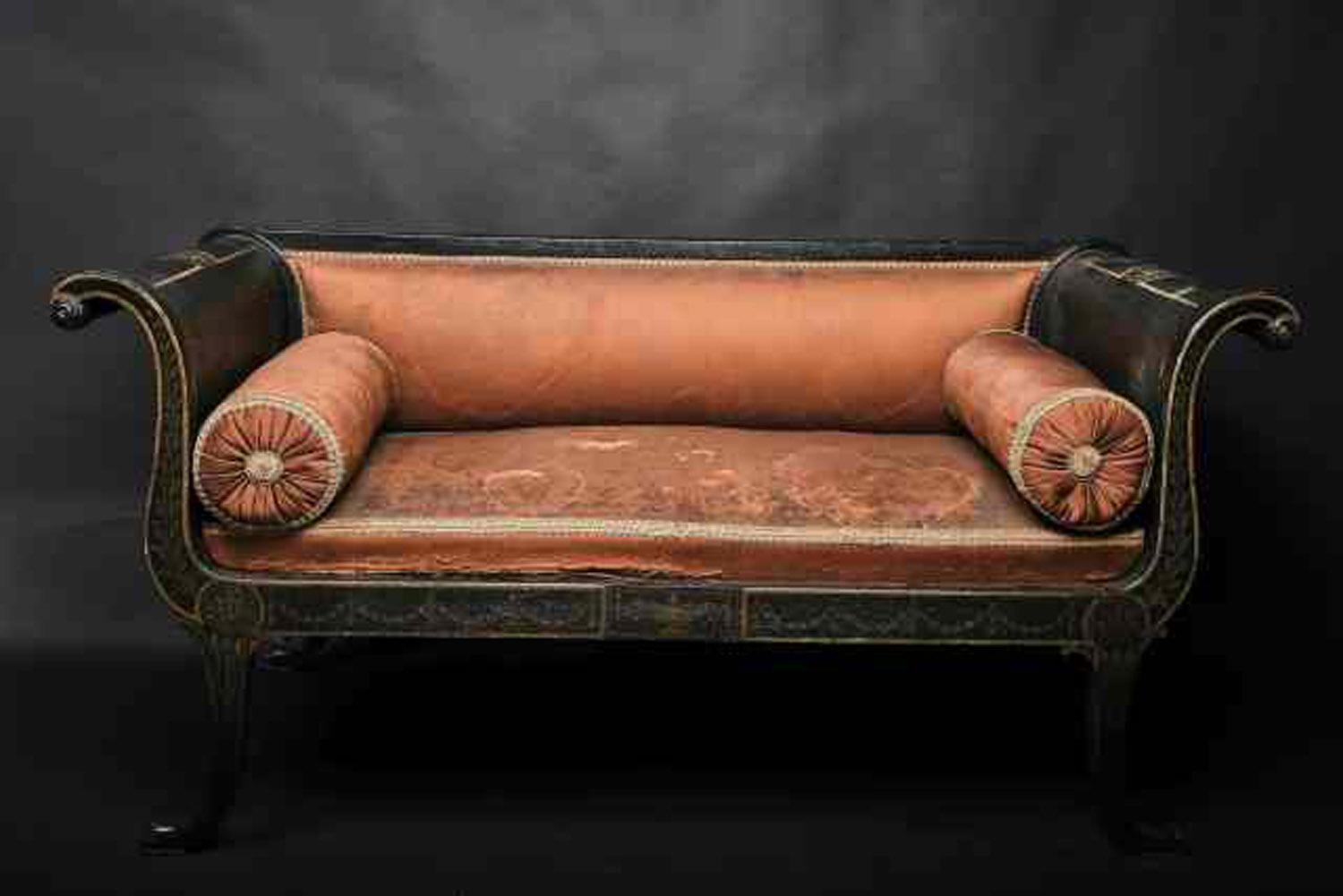 Fabric Beautiful Bench Finely Painted in Grisaille, Northern Europe, Early 19th Century For Sale