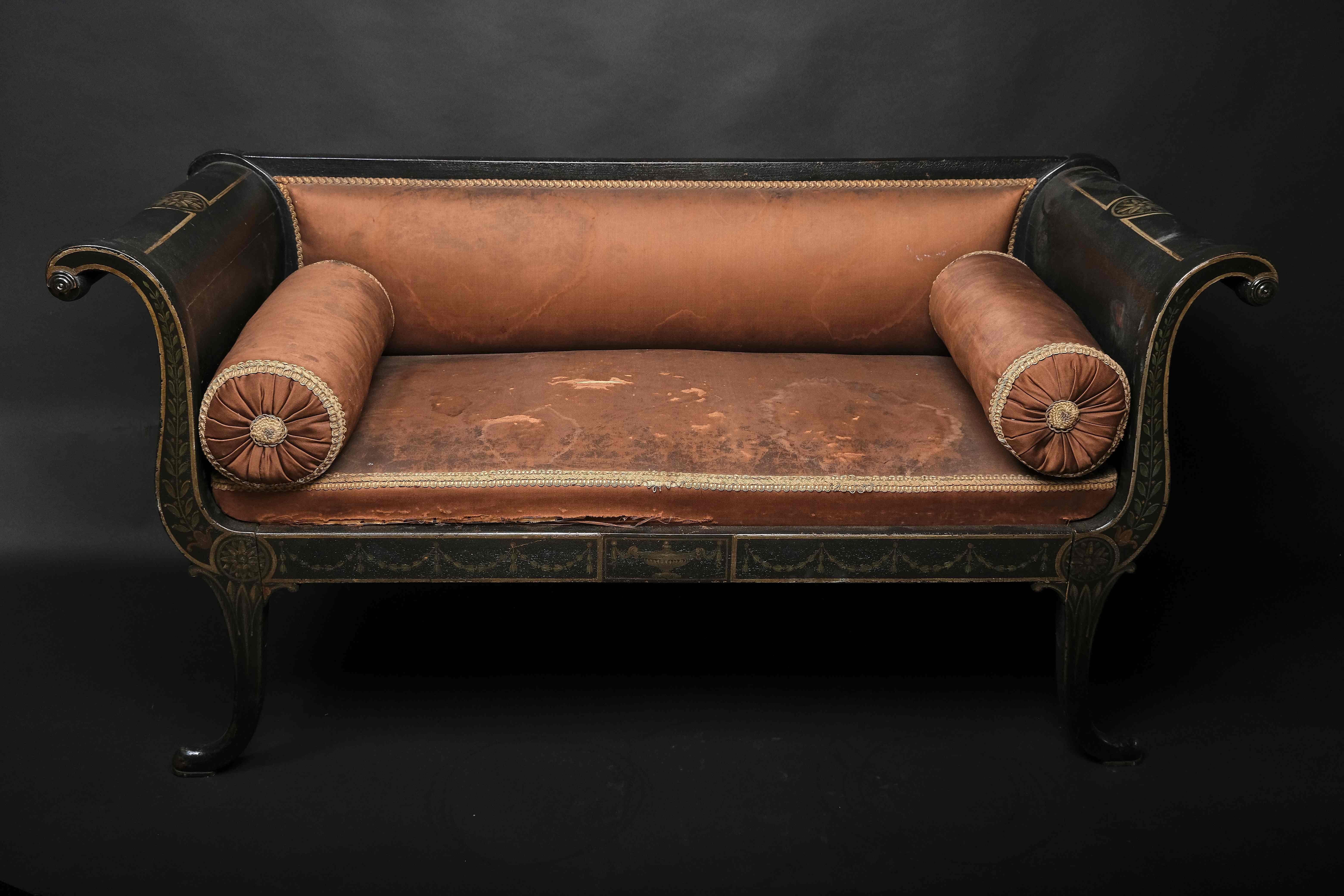 Beautiful Bench Finely Painted in Grisaille, Northern Europe, Early 19th Century For Sale 2