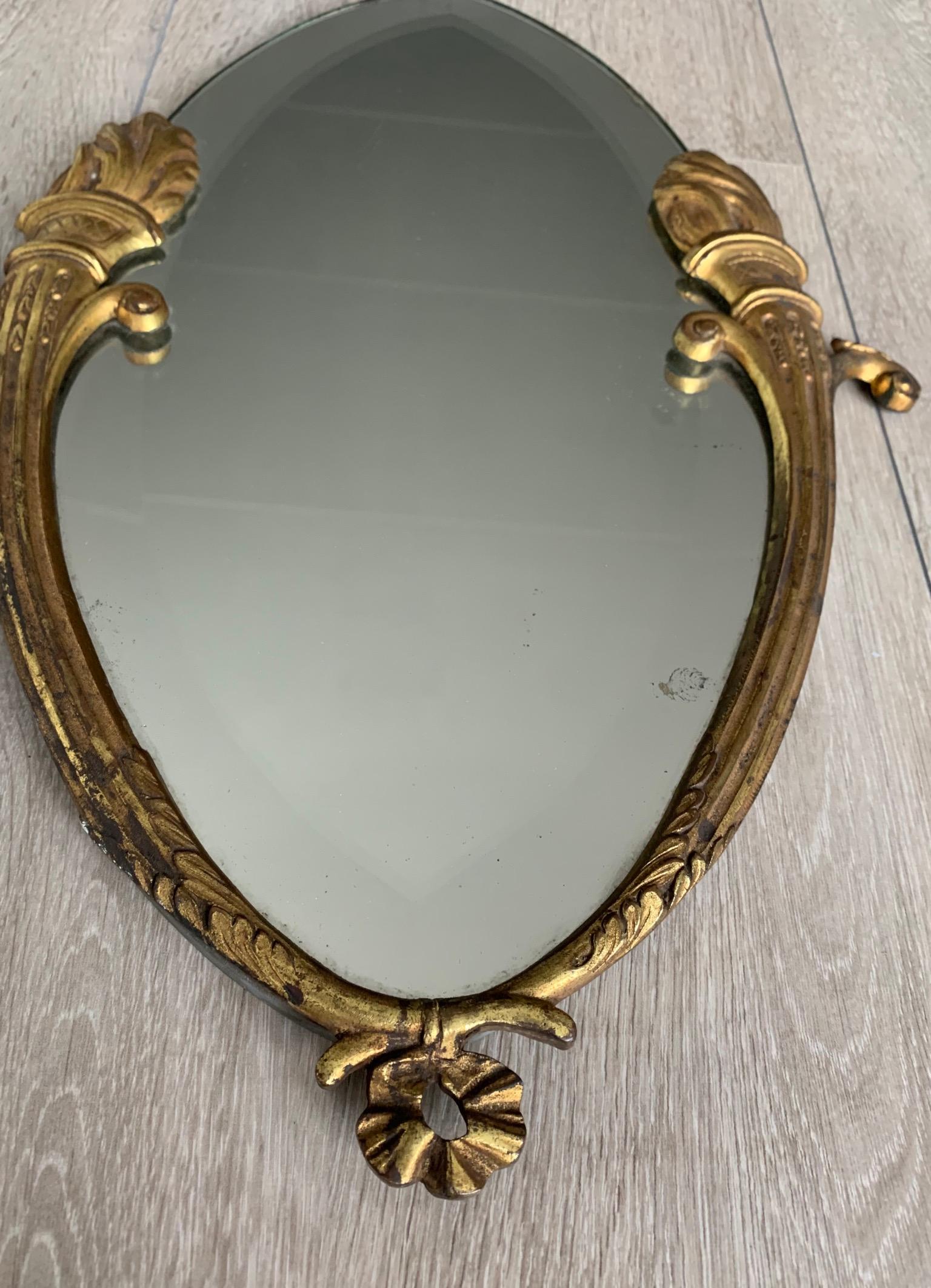 Beautiful & Beveled Wall Mirror in Gilt Bronze Frame w. Eternal Flame Torchères For Sale 3