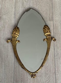 Beautiful & Beveled Wall Mirror in Gilt Bronze Frame w. Eternal Flame Torchères