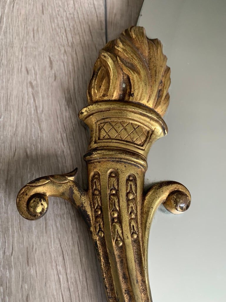 Beautiful and Beveled Wall Mirror in Gilt Bronze Frame w. Eternal Flame