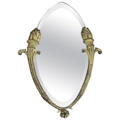 Antique Beautiful & Beveled Wall Mirror in Gilt Bronze Frame w. Eternal Flame Torchères