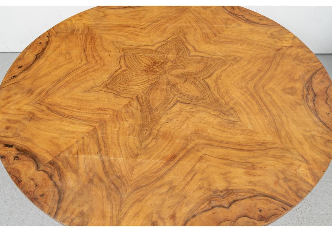 Parquetry Beautiful Biedermeier Figured Wood Circular Dining Or Center Table  For Sale