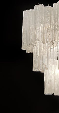 Beautiful Big Three-Tier Murano Glass Tube Chandelier, White Albaster