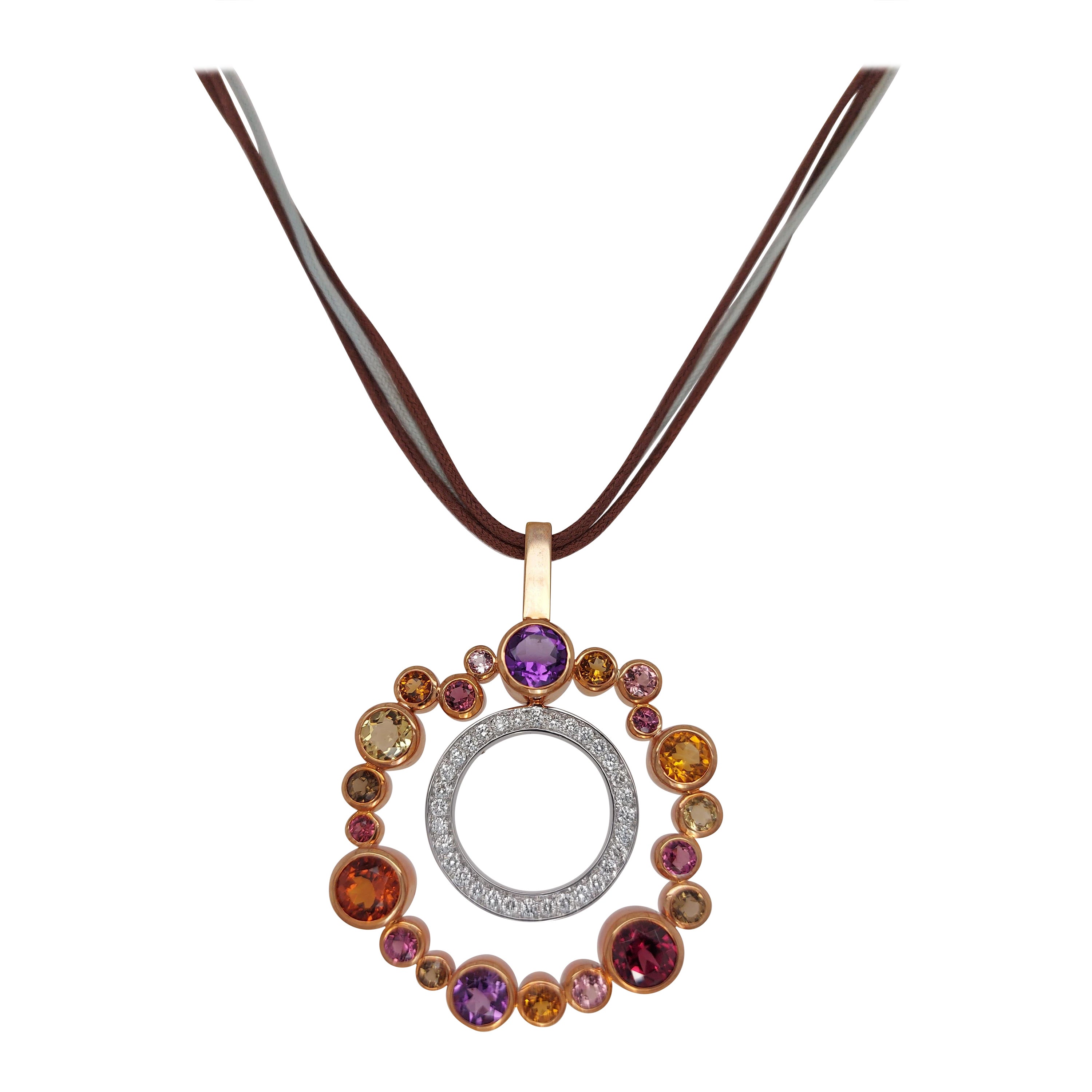 Magnifique pendentif Bigli avec diamants de 0,64 carat et pierres semi-précieuses